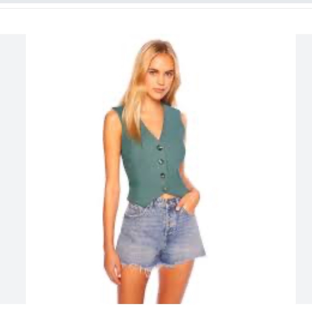 NEW Susana Monaco Small Rosemary Green Button Up Vest Top
